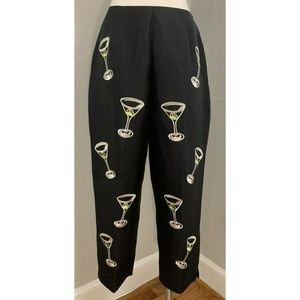 C J Laing Silk Emboirdered Martini Cropped Pants
